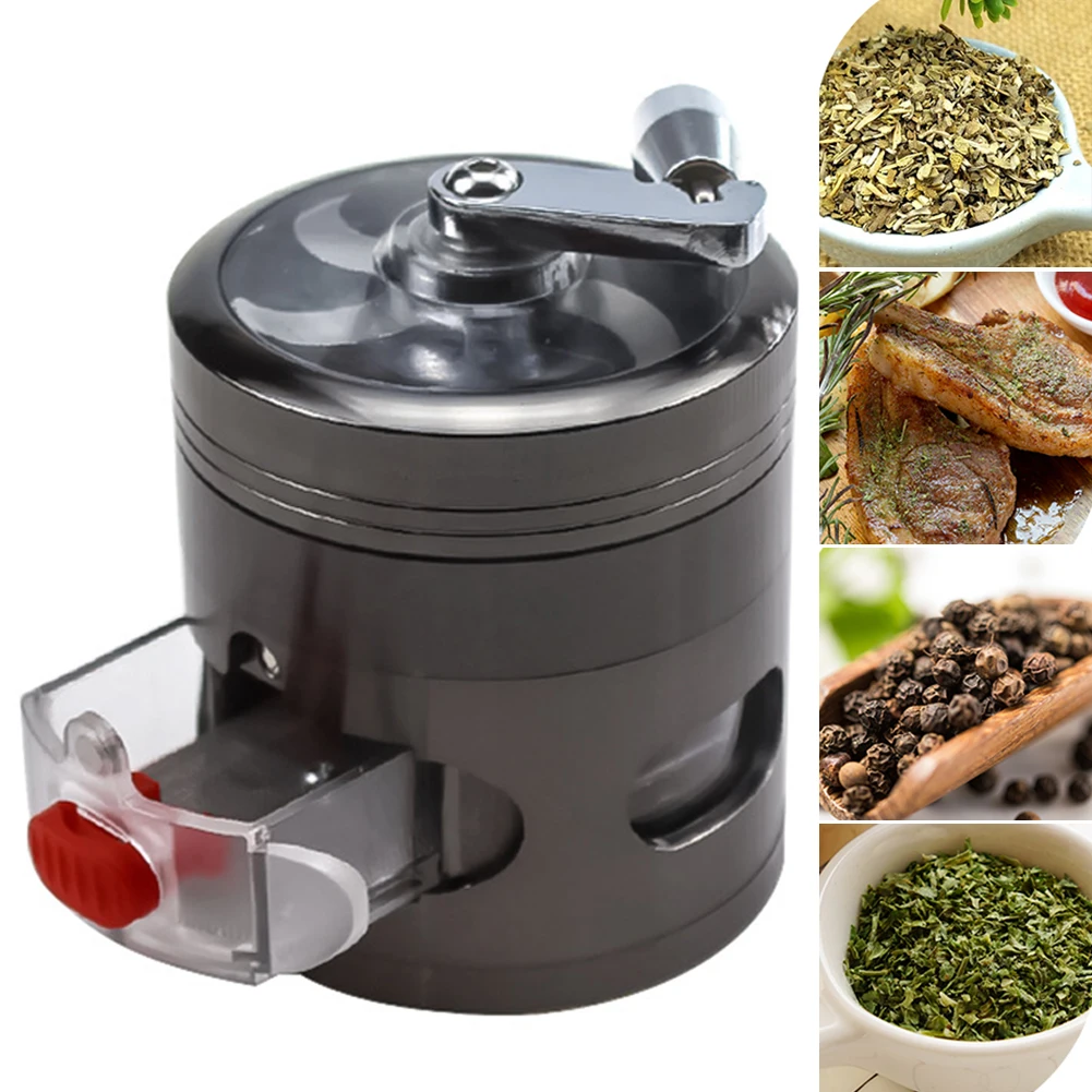 

4-Layer Grinder For Tobacco Herbal Spice New Manual Grinder With Drawer Mesh Screen &Pollen Scraper Foldable Handle Kitchen TooI