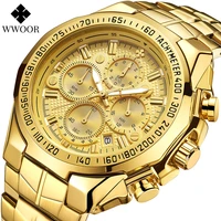 wwoor gold watch men sport chronograph big mens watches top brand luxury military steel waterproof wrist watch relogio masculino