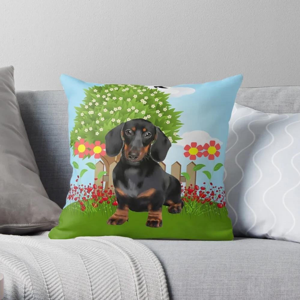

Dachshund Dog Sitting in Garden with Flowers Spring Throw Pillow Cushion Cover Home Decorative Sofa Pillow Cover Cushion Cover