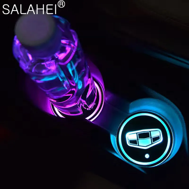 

2 Pcs/set Car LED Coaster Water Luminous Cup Mat Anti-slip Cup Pad For Geely Emgrand X7 EC7 Atlas Boyue CK2 GC6 Parts LC Styling