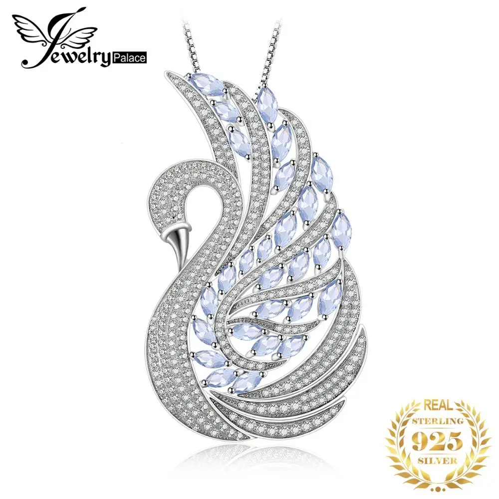JewelryPalace Лебедь 1.7ct создан светло голубой шпинели кулон 925 серебро подарки для Для