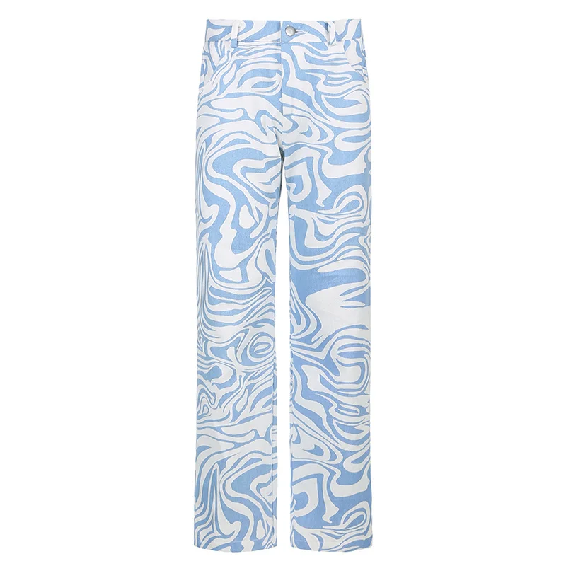 

HEYounGIRL Zebra Print Casual High Waist Pants Women Fashion Skinny Long Trousers Ladies Blue Straight Sweatpants Streetwear