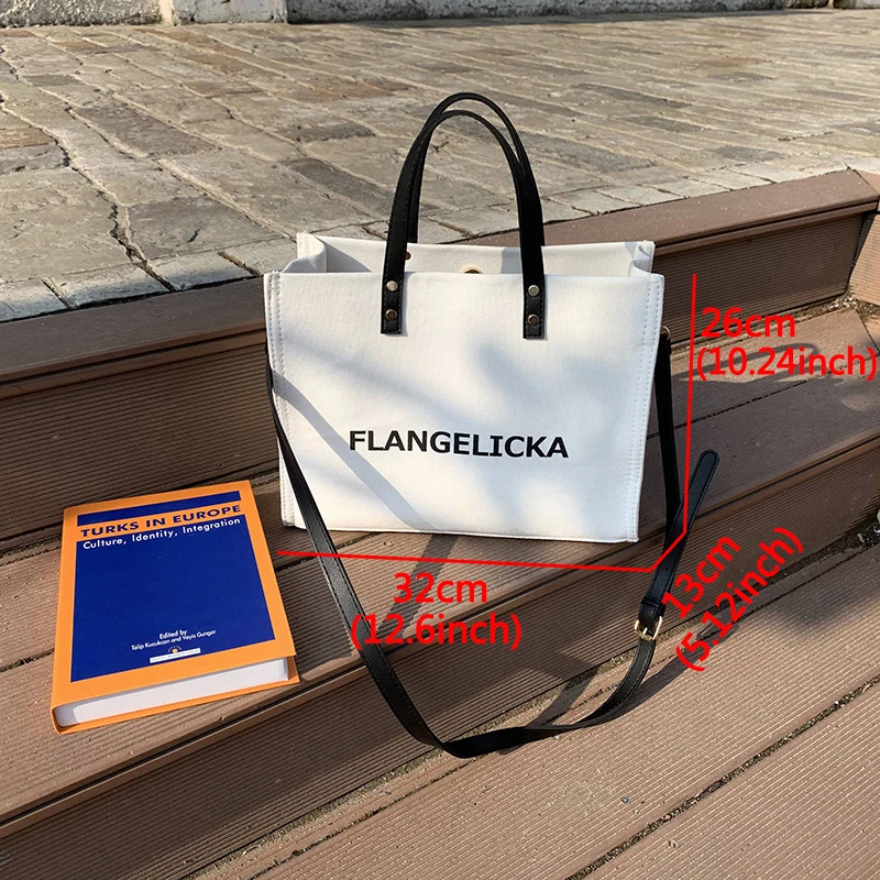 

Canva And Leather Splice Hanbag Women Shoulder Bag Letter Print Large Women's Bag High Capacity Crossbody Bags For Women Shopper