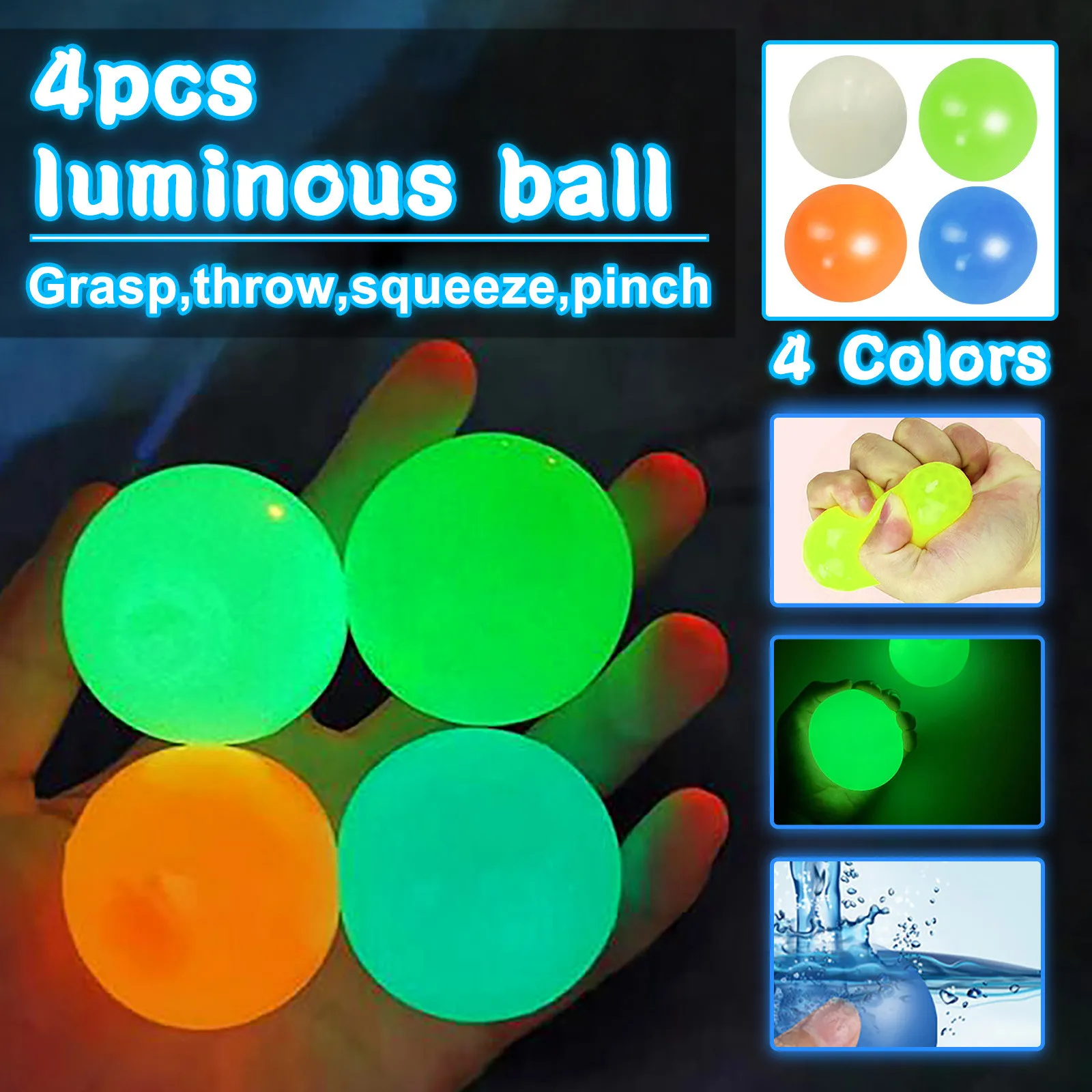 

1/4pc Fluorescent Squash Sticky Wall Ball Sticky Target Ball Decompression Throw Fidget Toy Kids Gift Novelty Stress Relief 20