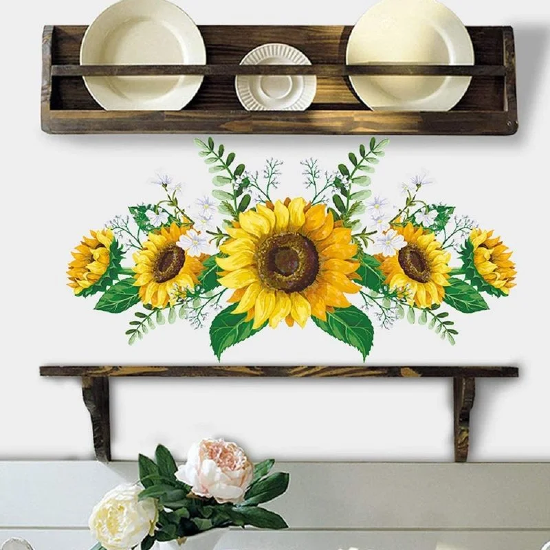 12Cm X 60Cm Sunflower Wall Stickers Art Decals Removable Flower WallPaper For Living Room Bedroom Kitchen Background Decoration