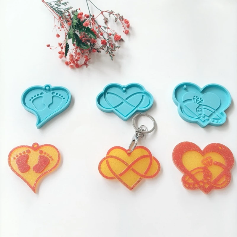 

3 Pcs Love Heart Keychains Epoxy Resin Mold Necklace Pendant Silicone Mould DIY Crafts Jewelry Hanging Decortaions Casting