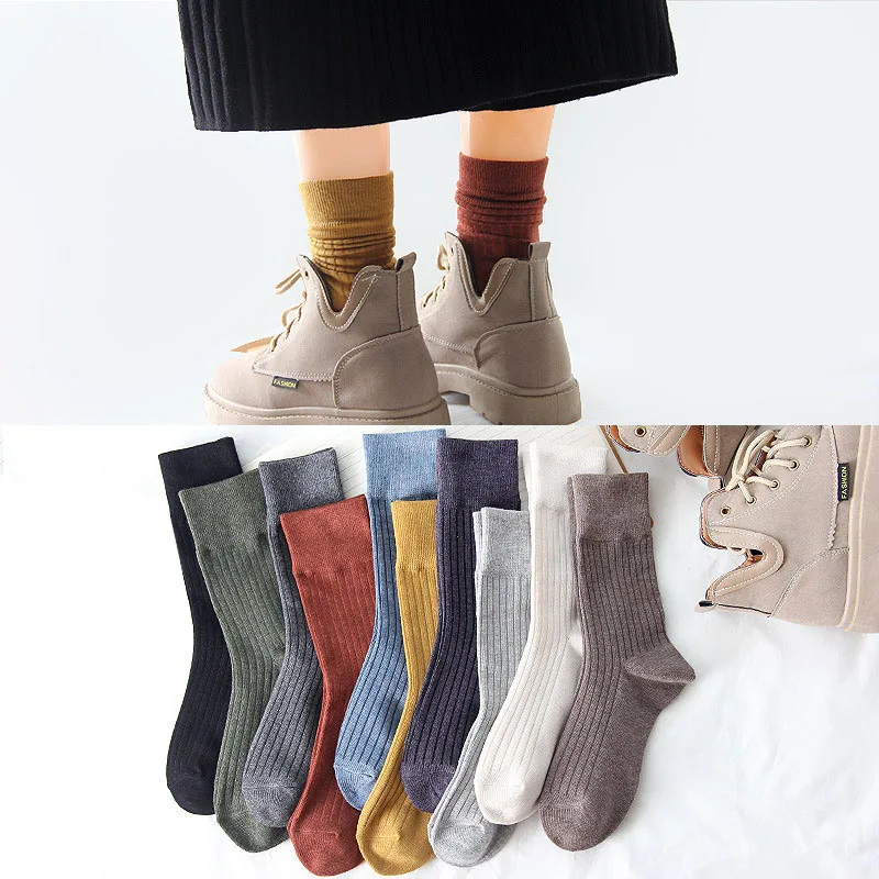 

New pile of socks simple solid color ladies warm socks women winter thick soft cotton socks warm striped tube socks ladies socks