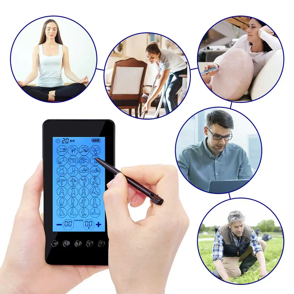 

28 Modes Pulse Tens Machine Body Massager Touch Screen Dual Output Massage EMS Therapy Muscle Stimulator Vibrators Pain Relief