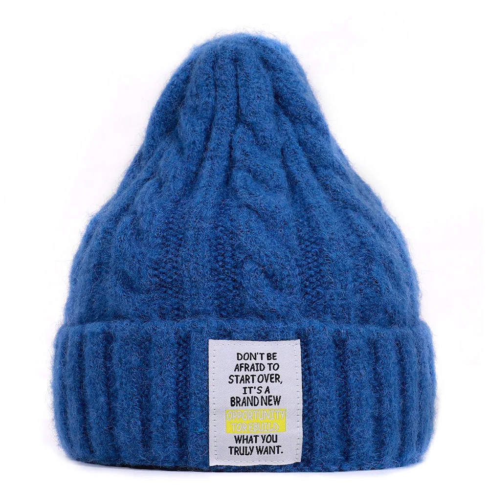 

2020 new winter beanies Letters knitted skull cap lable wool warm brimless cap all match for woman femal ice hat