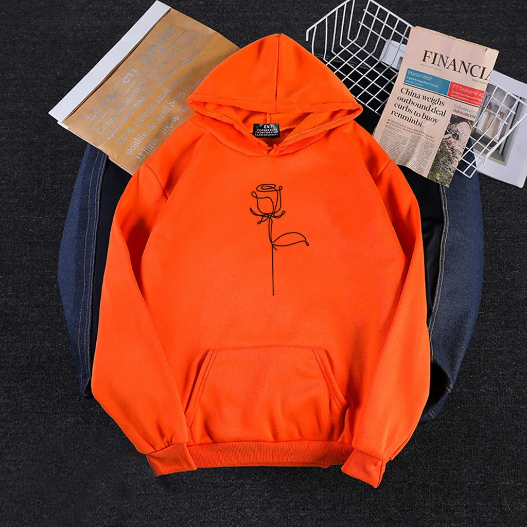 Женская толстовка с капюшоном и принтом розы повседневные пуловеры круглым