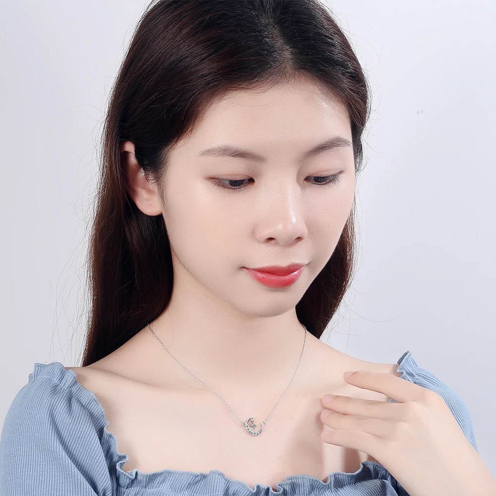 925 Sterling Silver Moon Stars Charm Pendant Necklace for Women Fashion Choker collier Lady | Украшения и аксессуары