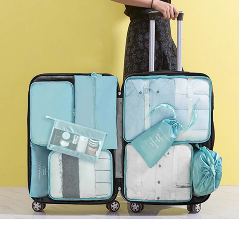 New 9-Piece Set Clothes Underwear Cosmetic Storage Bag Luggage Travel Bag Packing Cube Suit Shoes Organizer Wash Bags Makeup Bag