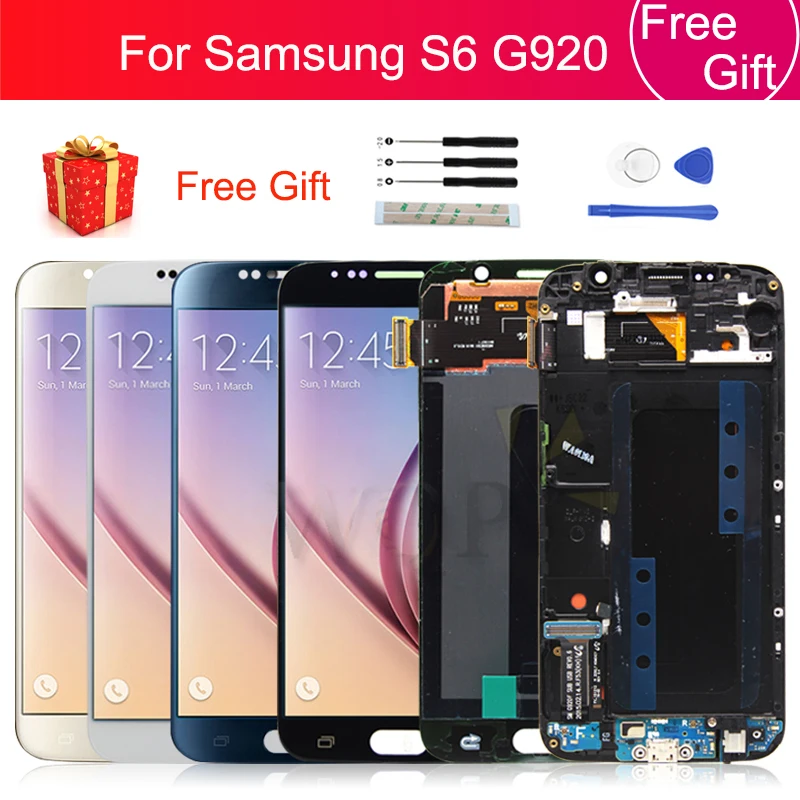 Для Samsung galaxy S6 G920F ЖК-дисплей с сенсорным экраном дигитайзер рамкой в сборе для G920