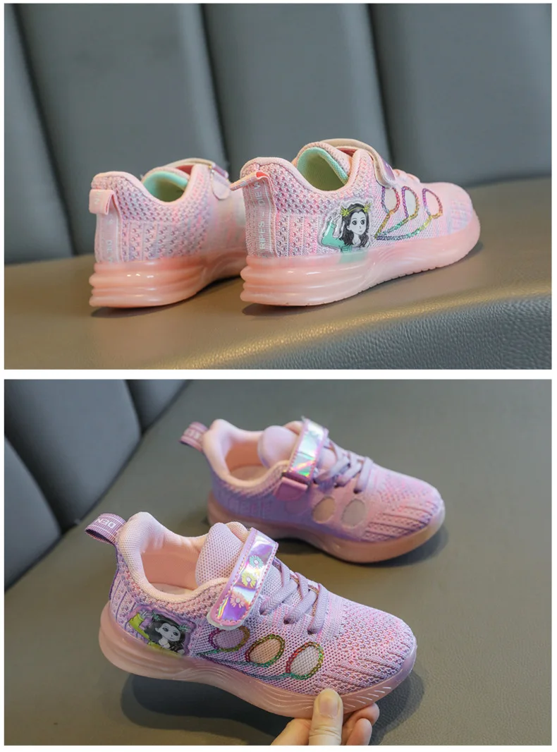 

Autumn Children's Shoes Girls Sports Shoes Breathable Mesh Travel Shoes Girls Casual Princess Mermaid Children's Shoes 25-37