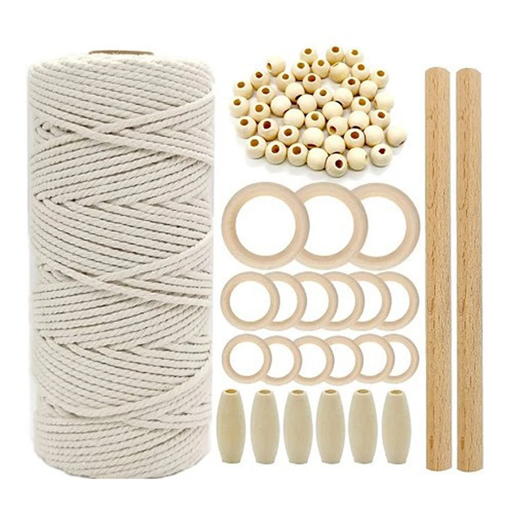 

Macrame Cord 3mm x 150m and 110 Beads Set, 100% Cotton Rope Craft String Twine for Wall Hanging Plant Hangers Knitting