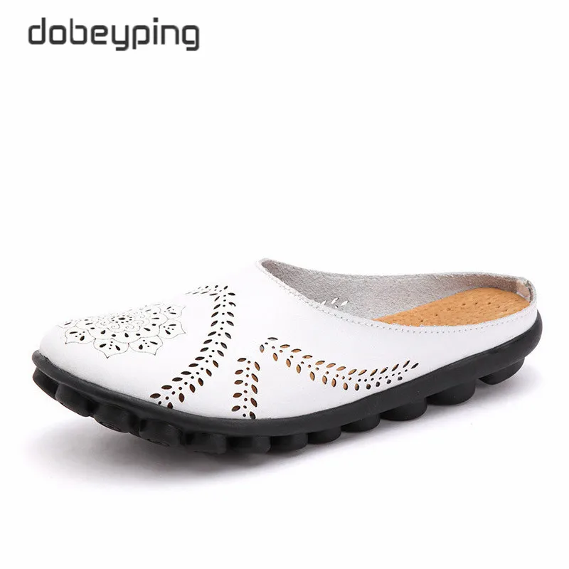 

dobeyping 2021 Cut-Outs Woman Summer Shoes Genuine Leather Women's Flats Hollow Women Loafers Breathable Slip On Female Slippers