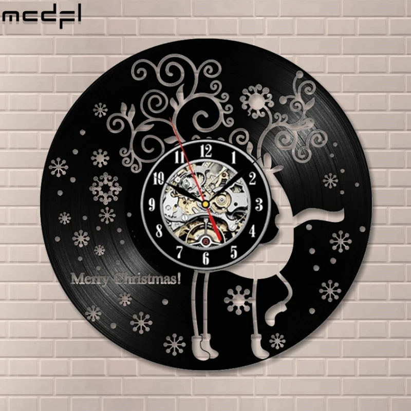 Виниловые настенные часы с рождественским дизайном для дома гостиной кухни