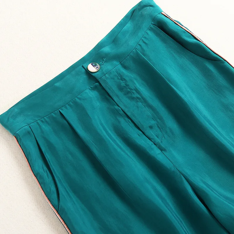 

Hit Color Round Neck Short Sleeve Patchwork Lace Woman T-Shirt High Waist Pants Set Casual Fashion 2020 Spring New