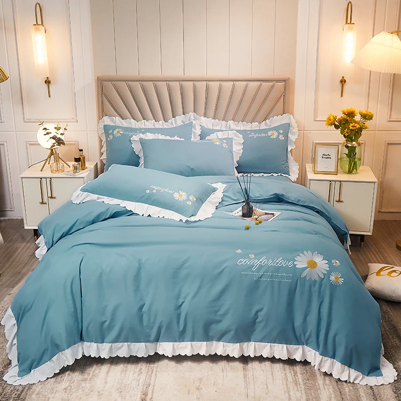 

Washed cotton bedding set Solid duvet cover set soft bedclothes Japanese style home bed king size bed linens bed set Pale Mauve