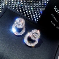 s925 sterling silver color round cute bling zircon stone stud earrings for women fashion jewelry 2019 new korean earrings