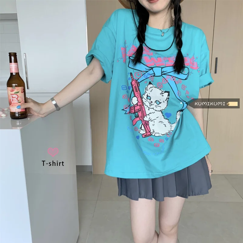 Футболка женская с коротким рукавом и принтом кошки | Женская одежда