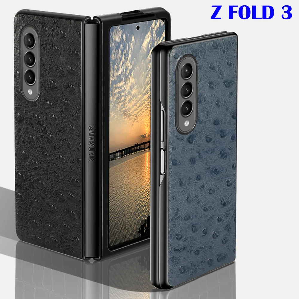 2 in 1 Genuine Cowhide Leather Case for Samsung Galaxy Z Fold 3 2 Case Crocodile Ostrich Cross Litchi Texture Protective Cover