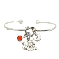 snail animal retro creative initial letter monogram birthstone adjustable bracelet fashion jewelry women gift pendant