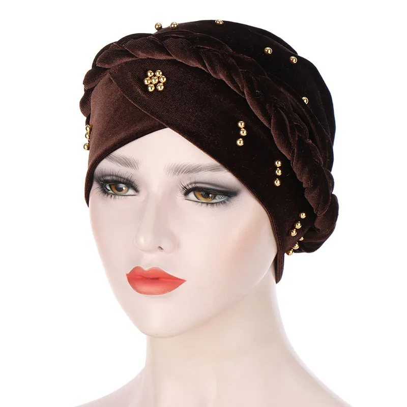 

Fashion Head Wearing Classic Turban Hat Comfortable Colorful Hat Warm Trend Korean Velvet Caps Beautiful Baotou Caps 1 pc