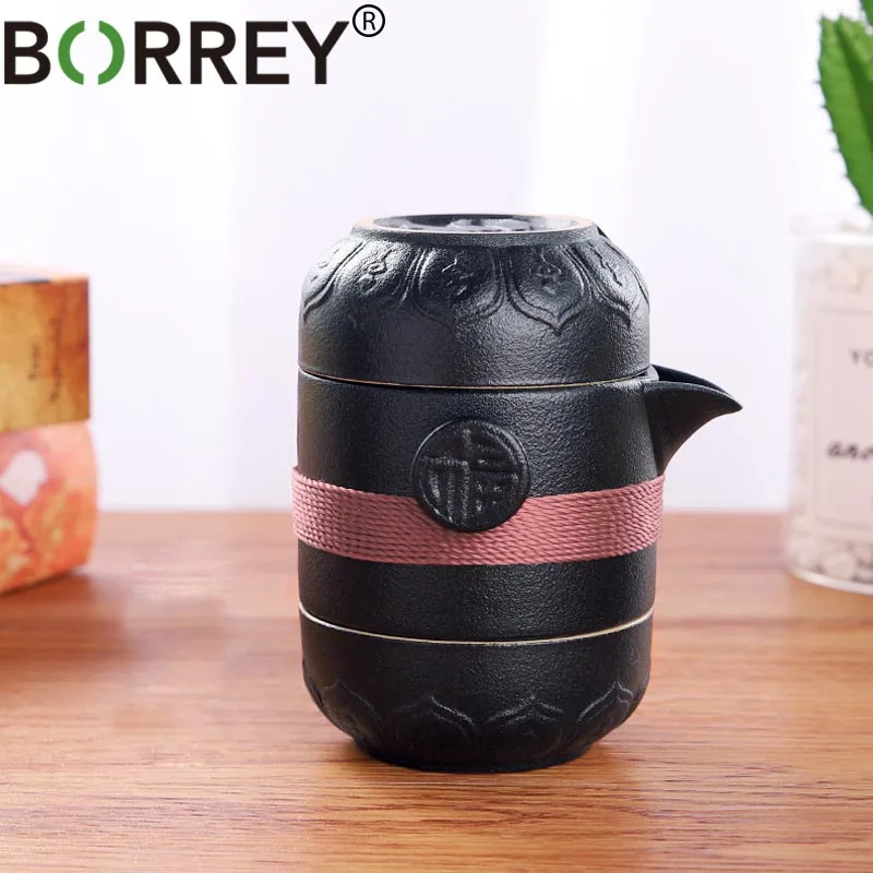 

BORREY Pottery Teapot Cup Sets Portable Travel Tea Set Black Ceramic Teapot Gaiwan Tea Cups of Tea Ceremony Teacup Fine Gifts