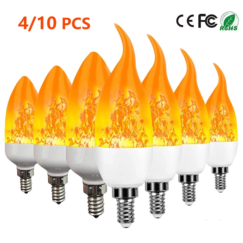 

4/10pcs E27 LED Flame Lamp E14 Dynamic Flame Effect Bulb Candle Light Creative Flickering Emulation Frie Light For Home Decor