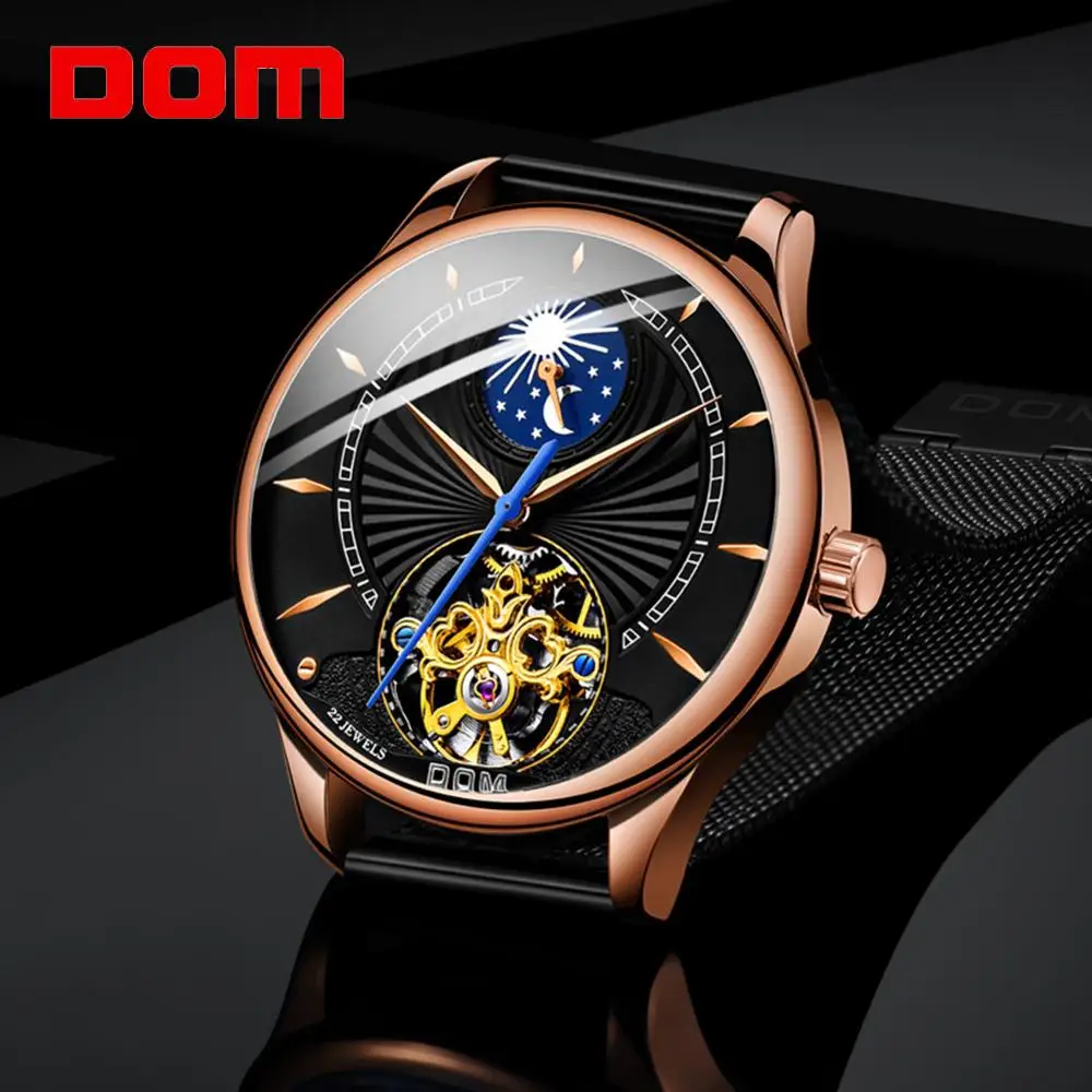 

Moon Phase Mechanical Watches Sports DOM Watch Men Waterproof Clock Mens Brand Luxury Fashion Wristwatch Relogio Masculino