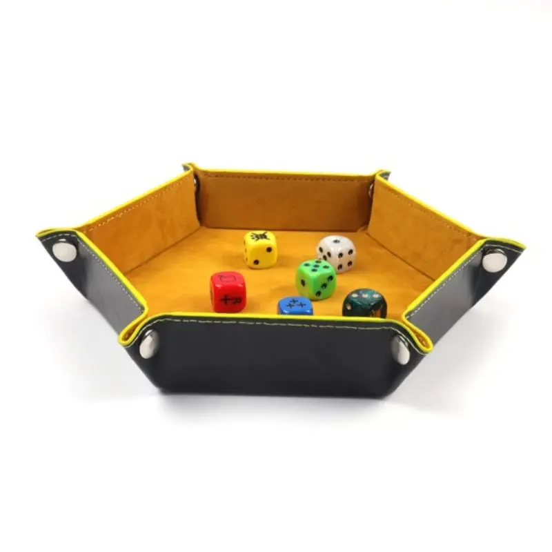 

Six Colors Board Game Folding Dice Tray Box Pu Leather Folding Hexagonal Coin Storage Square Tray Dice