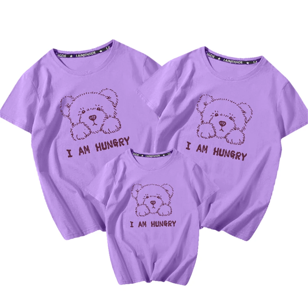 

2021 сочетающаяся семейная одежда с милым медведем, летняя мультяшная футболка с круглым вырезом для мам и детей, футболки с коротким рукавом ...