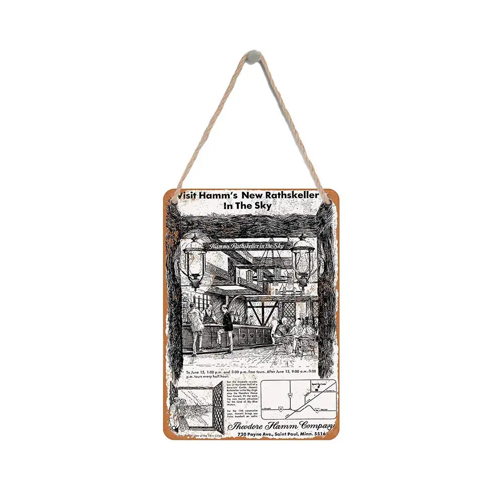 

Isaric деревянный подвесной знак 8X12 дюймов 1971 посетите Hamm's Rathskeller в небе Забавный деревянный знак