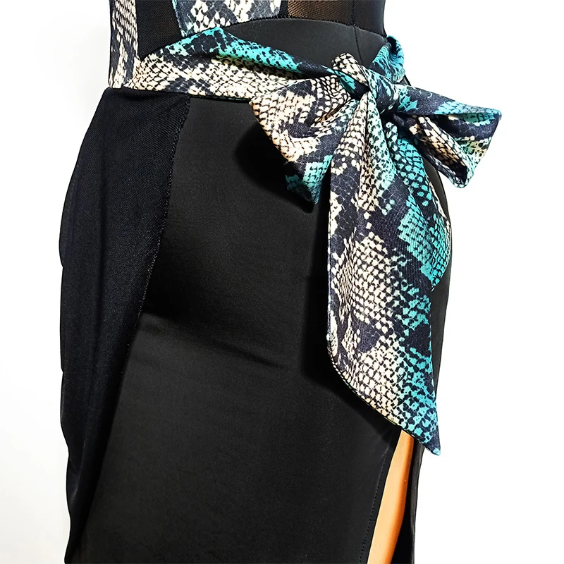 

2020 New Latin Dance Dress Female Adult Sexy Sling Snake Print Dresses For Women Ballroom Cha Cha Rumba Practice Wear DWY4429