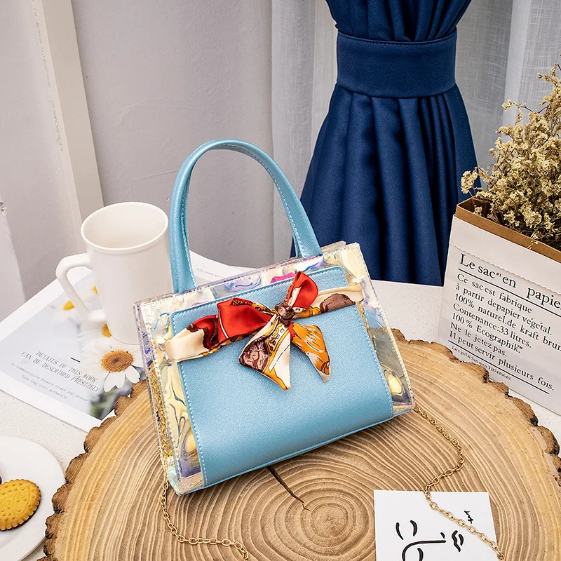 

2021 Korean version bag women silk scarf decoration laser diagonal bag ladies one-shoulder diagonal mobile phone bag