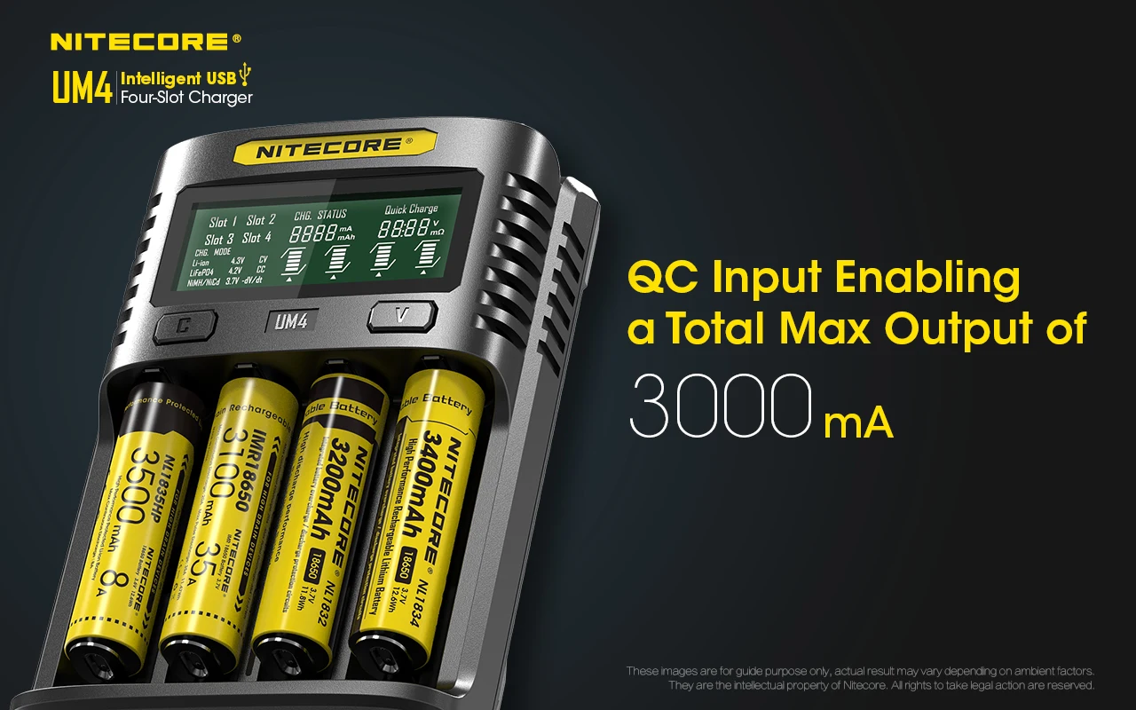 Nitecore UM2 UM4 ЖК-дисплей QC2.0 USB зарядное устройство UM10 UM20 18650 18350 16340 14500 анти короткая схема литий-ионная батарея зарядное устройство s