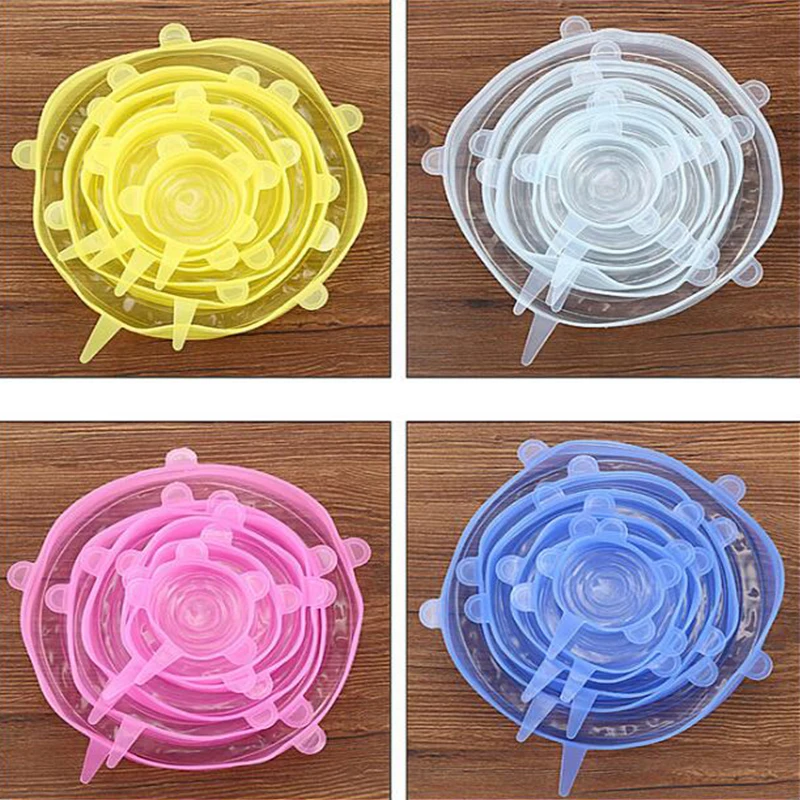 6 шт./упаковка силиконовые крышки для кухонной посуды|Крышки посуды| |