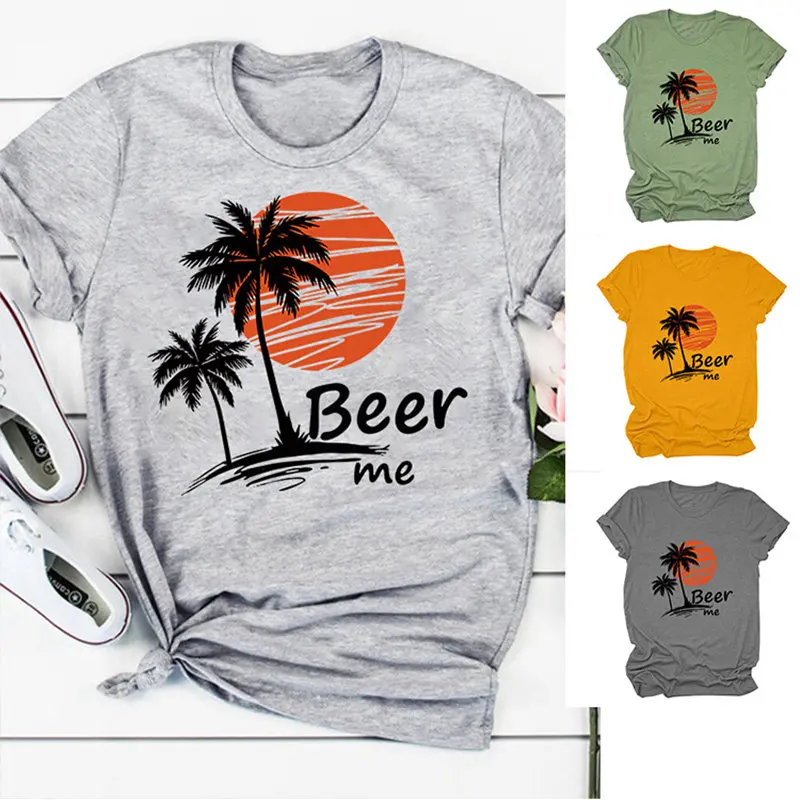 Женская Пляжная футболка Beer Me короткий рукав вырез лодочкой хипстерский Топ