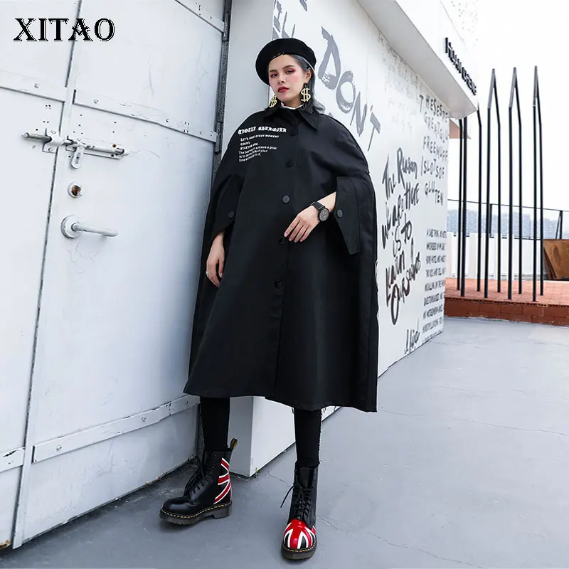 XITAO/Тренч с буквенным принтом Женская мода 2019 года осеннее пальто одним нагрудным