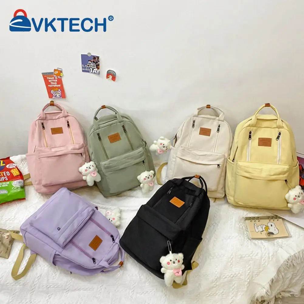 

Студенческий нейлоновый однотонный рюкзак на молнии, большой школьный рюкзак для девочек-подростков с несколькими карманами, износостойка...