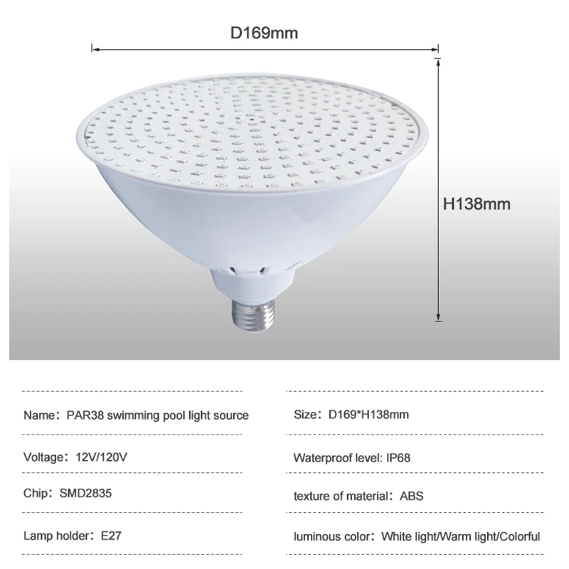 

E26 E27 LED Swimming Pool Light 25W 35W Hayward Spotlight RGB IP68 250LEDs Underwater Light AC12V/120V Multicolor White Lighting