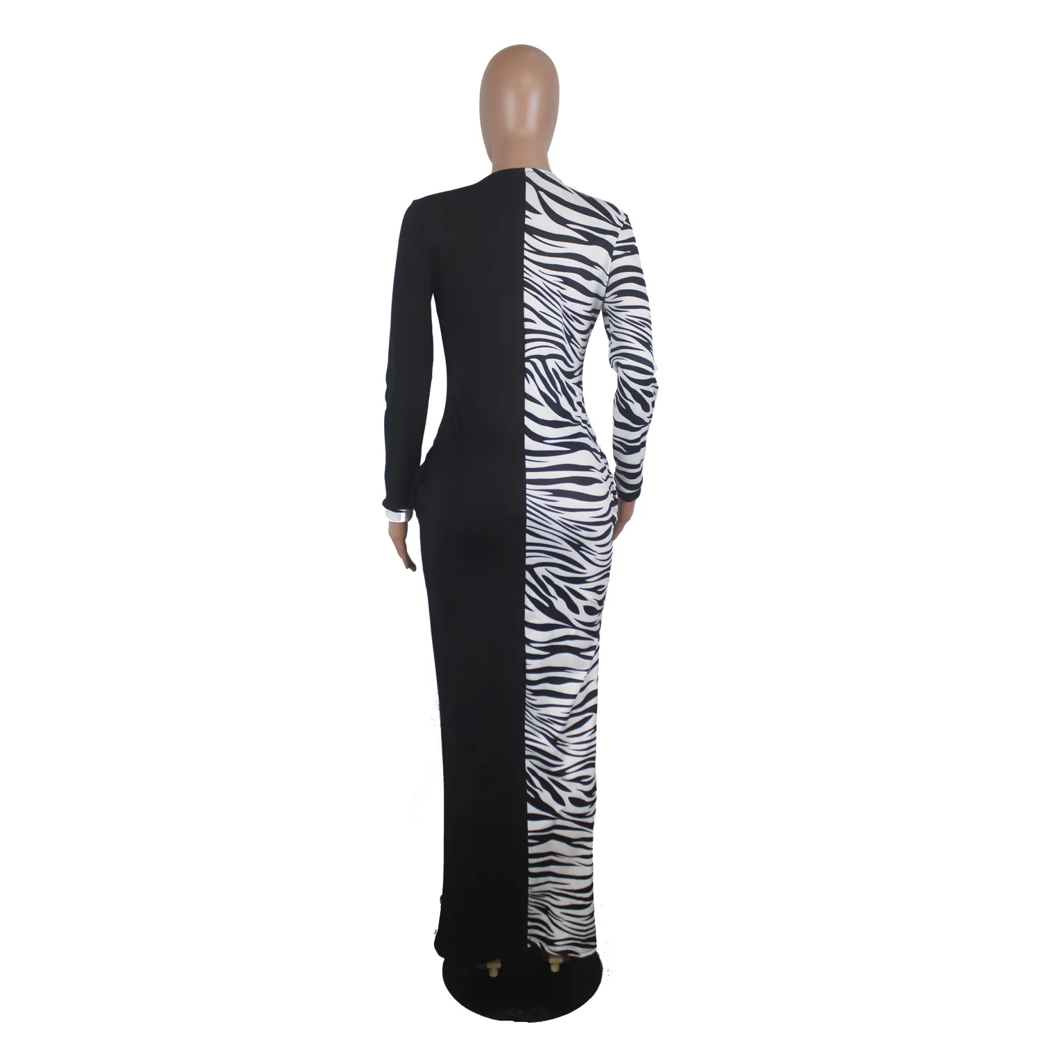 

HAOOHU Zebra Print Splice Sexy Maxi Dress Women Robe Clothes Fall Vestidos Long Sleeve Bodycon Dress Elegant Party Club Dresses