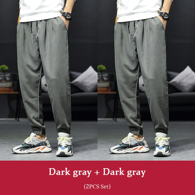 Dark gray Dary gray 2 шт. свободные штаны-шаровары для мужчин s Jooggers белые осенние брюки карго по щиколотку повседневные мужские мешковатые спортивные штаны трек - Цвет: Dark gray Dary gray