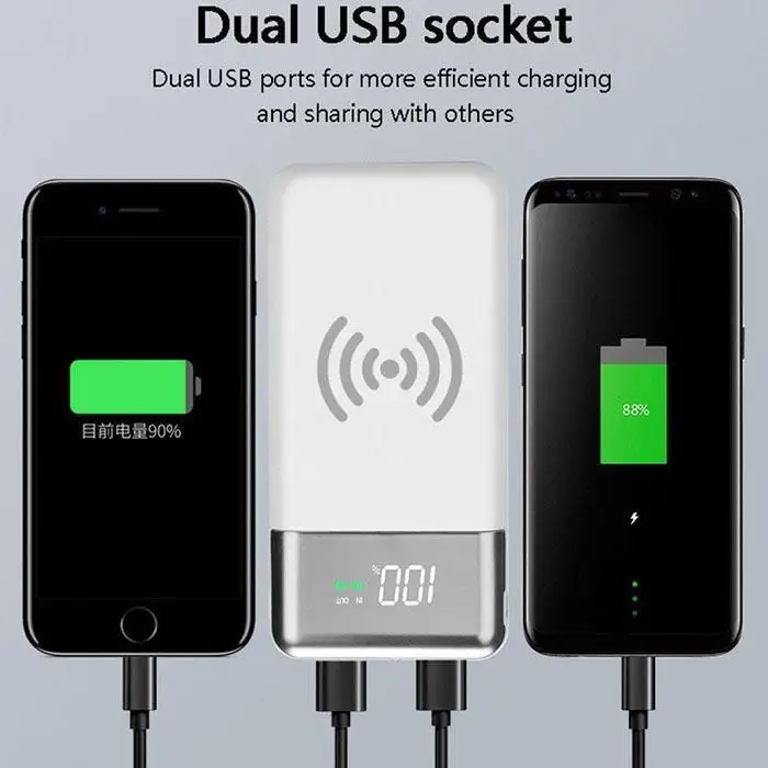 Power Bank 20000 мАч светодиодный фонарик беспроводное портативное зарядное устройство двойной USB Мобильный банк питания Внешний аккумулятор повербанк для iPhone