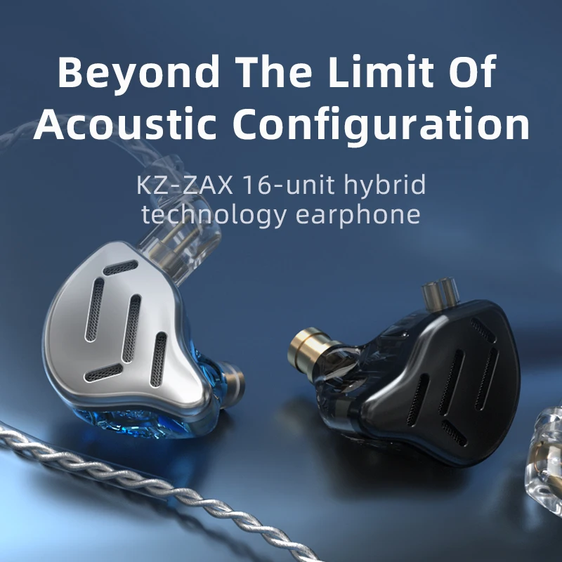 Гибридные наушники KZ ZAX 7BA + 1DD 16 шт. Hi Fi металлические вкладыши с монитором Dj
