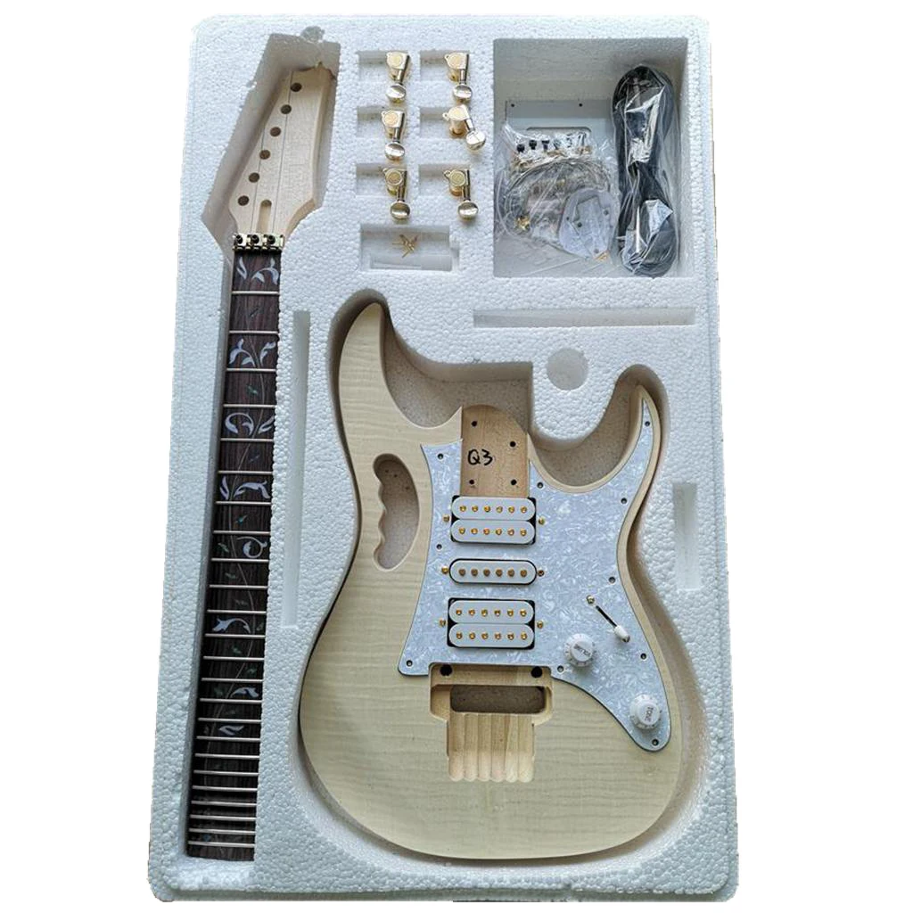 Premium DIY Electric Guitar Kit DIY Unfinished Project Guitar Kit Maple Body Wood Neck Rosewood Fingerboard
