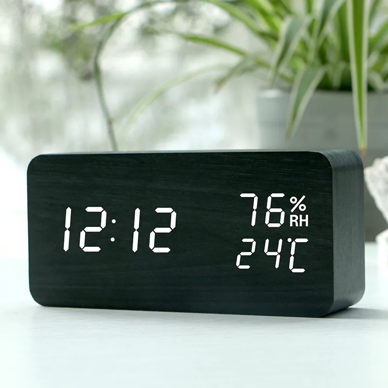 Humidity black A Деревянные часы современный Цифровой дный светодиодный стол часы будильники детский электронный таймер календари электронные часы настольные электронные часы электронные настольные часы будильник детский - Цвет: Humidity black A