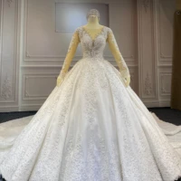 marnham wedding dress 2022 bridal gowns full beads diamonds long sleeves lace tulle royal train v neck custom vestido de novia