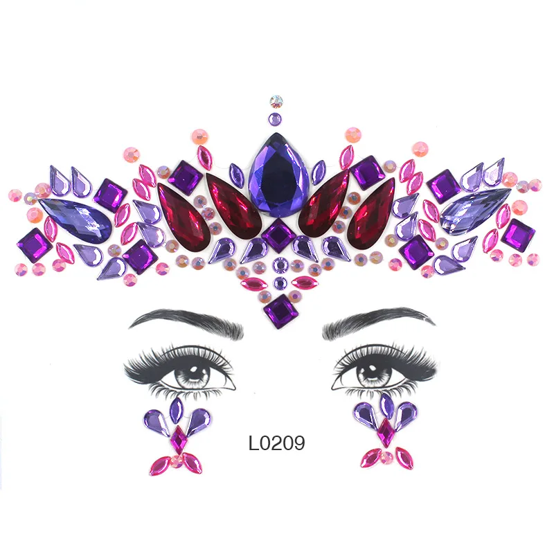 Временные наклейки для татуировок с блестками и стразами в форме лица для фестивалей и вечеринок с эффектом 3D.